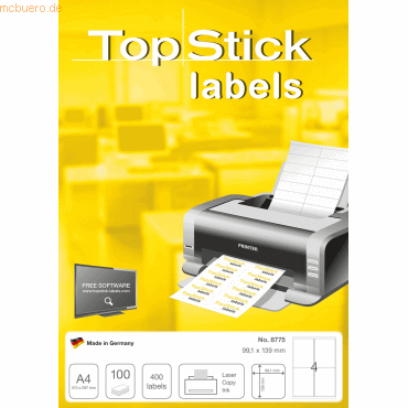10 X TopStick Universal-Etiketten Papier Weiß Selbstklebend 99,1x139mm