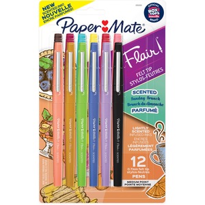 Paper Mate Flair  Scented Felt Tip Pens  Assorted Sunday Brunch Scents & Colors  0.7mm  12 Count
