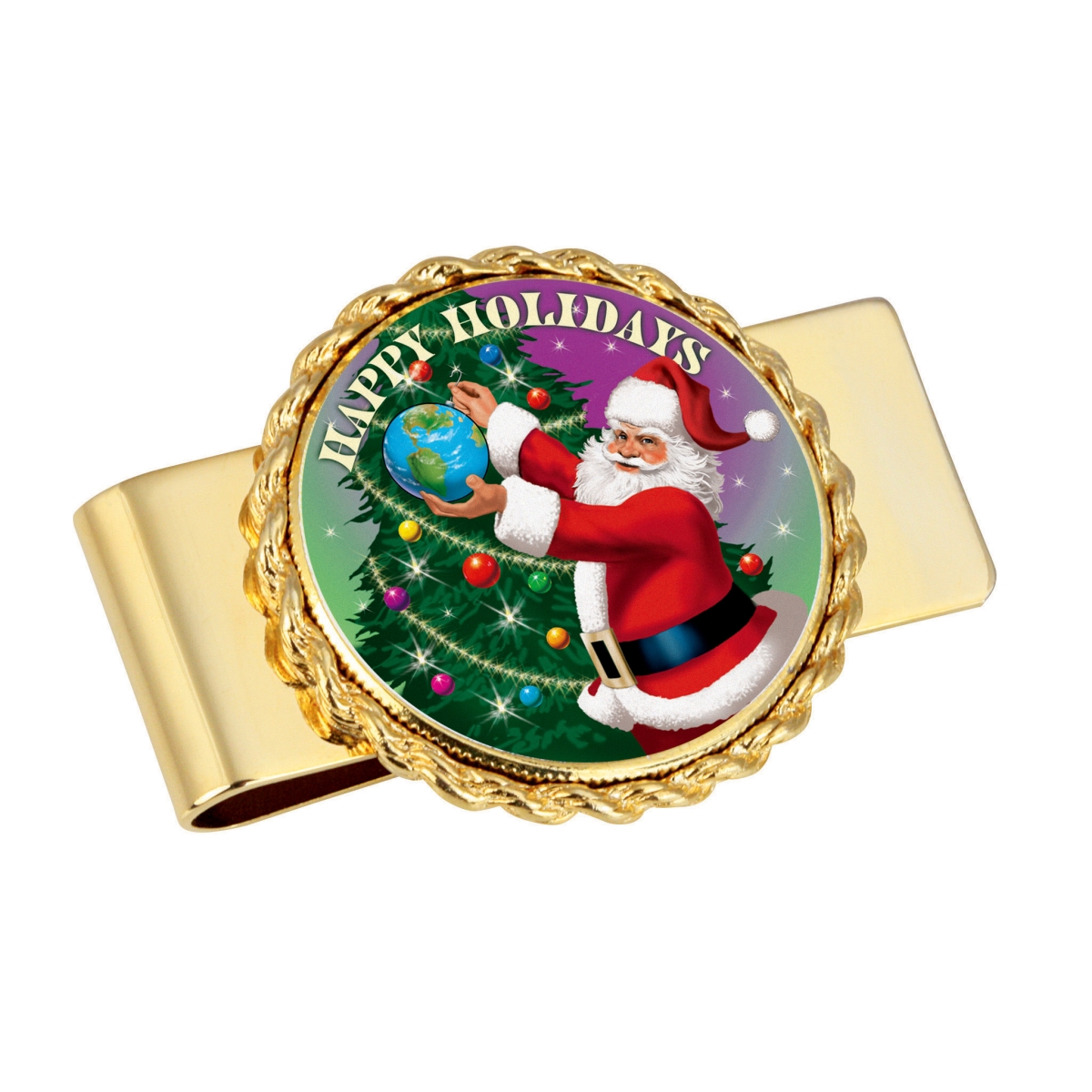 14838 Santa Colorized JFK Half Dollar Coin Goldtone Money Clip