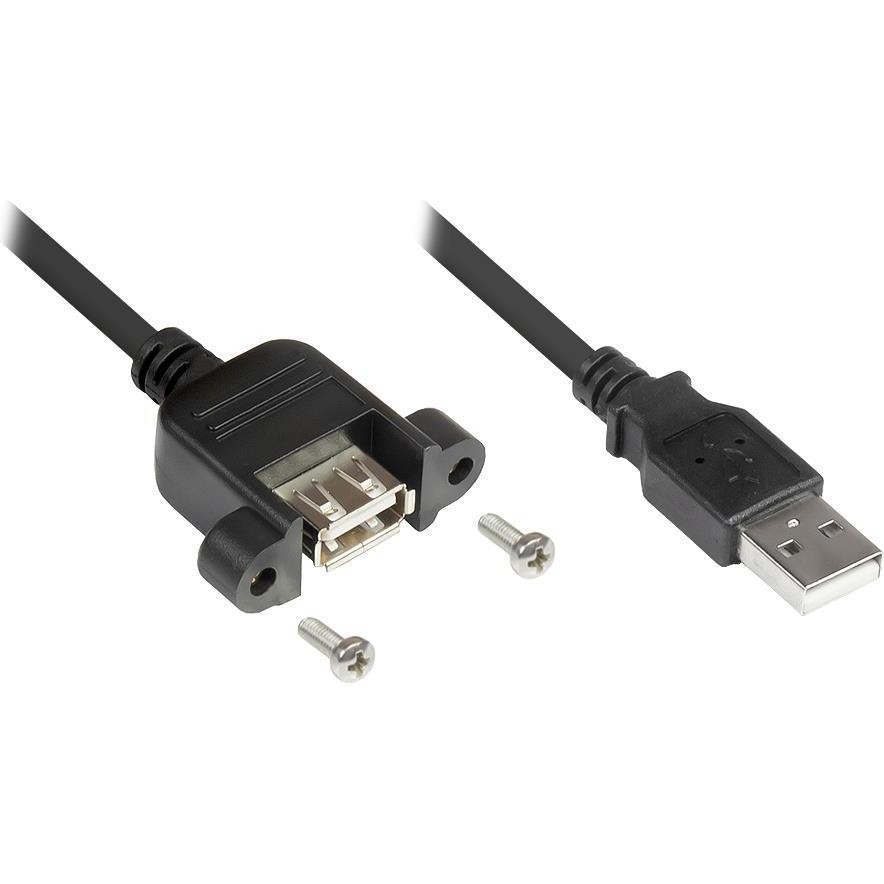 Verlängerung USB 2.0 Stecker a an Einbaubuchse a, CU, Schwarz, 0,3m, Good Connections® (2511-03E)