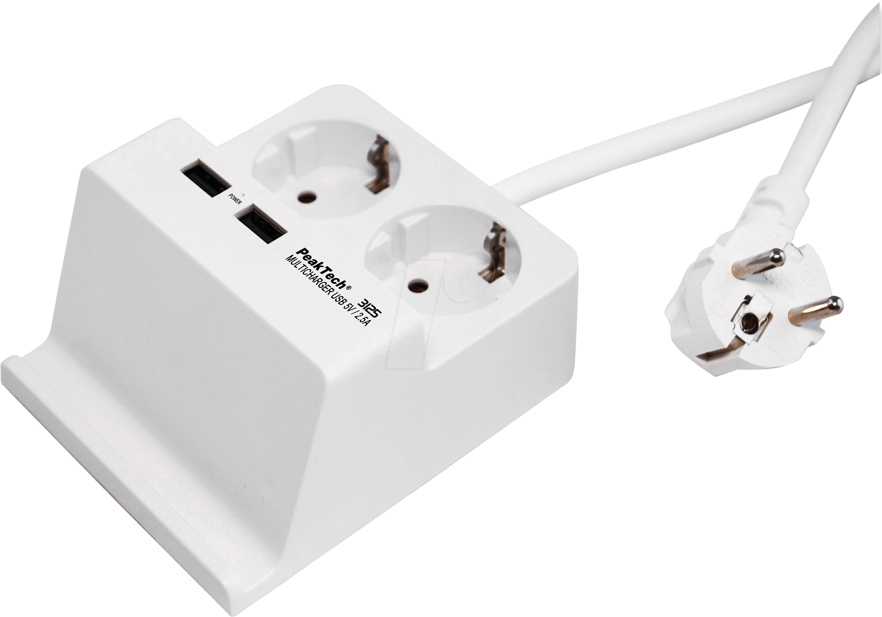 PEAKTECH 3125 - Tischsteckdose, 2-fach, Typ F, 2x USB, Weiß (P 3125)