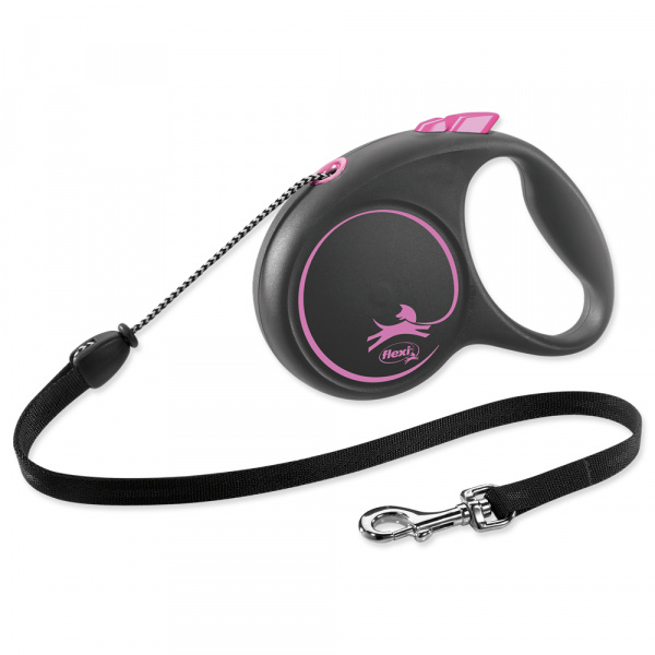 Guia Retrátil Flexi Cães Black Design Corda Rosa 5 Metros - Tam. M