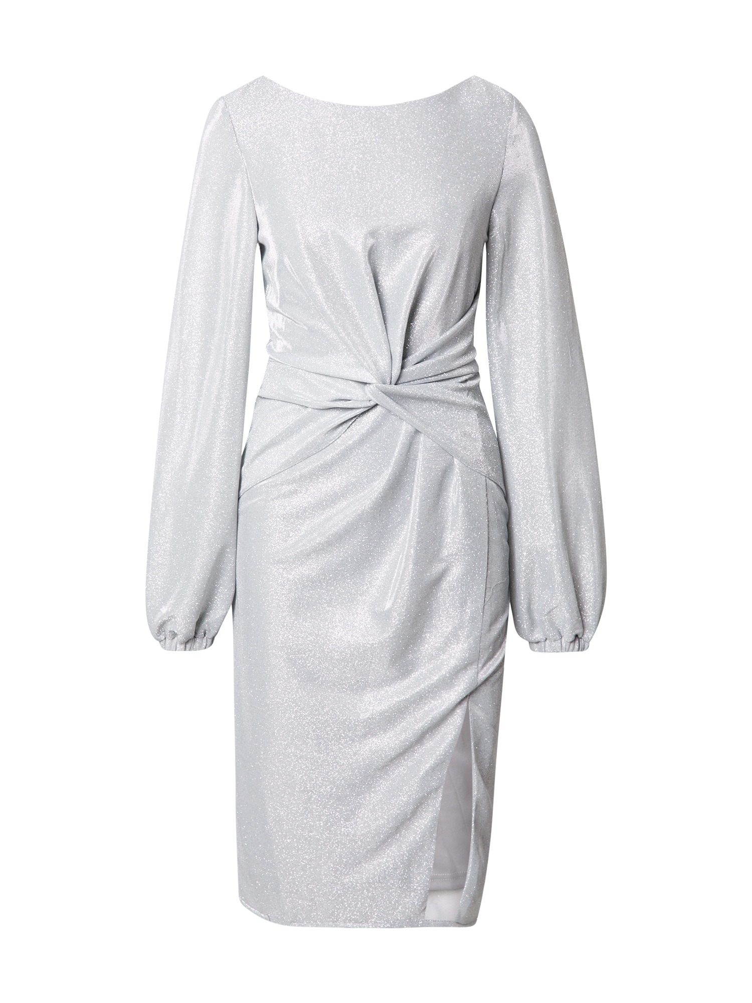 Chi Chi Long Sleeve Waist Knot MIDI Dress in Silver, Size 16