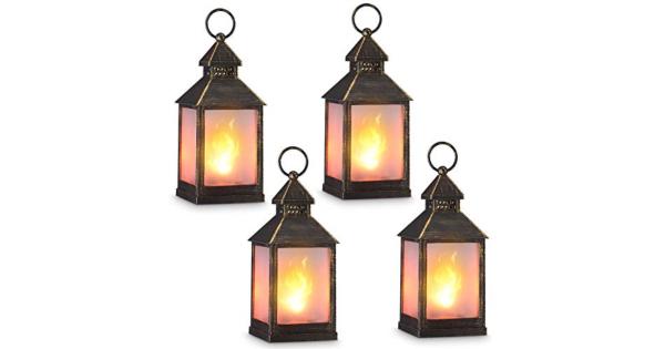Zkee 11 Vintage Style Decorative LanternFlame Effect LED Lantern(Golden Brushed Black4 Hours Timer) Indoor Lanterns DecorativeOutdoor Hanging...