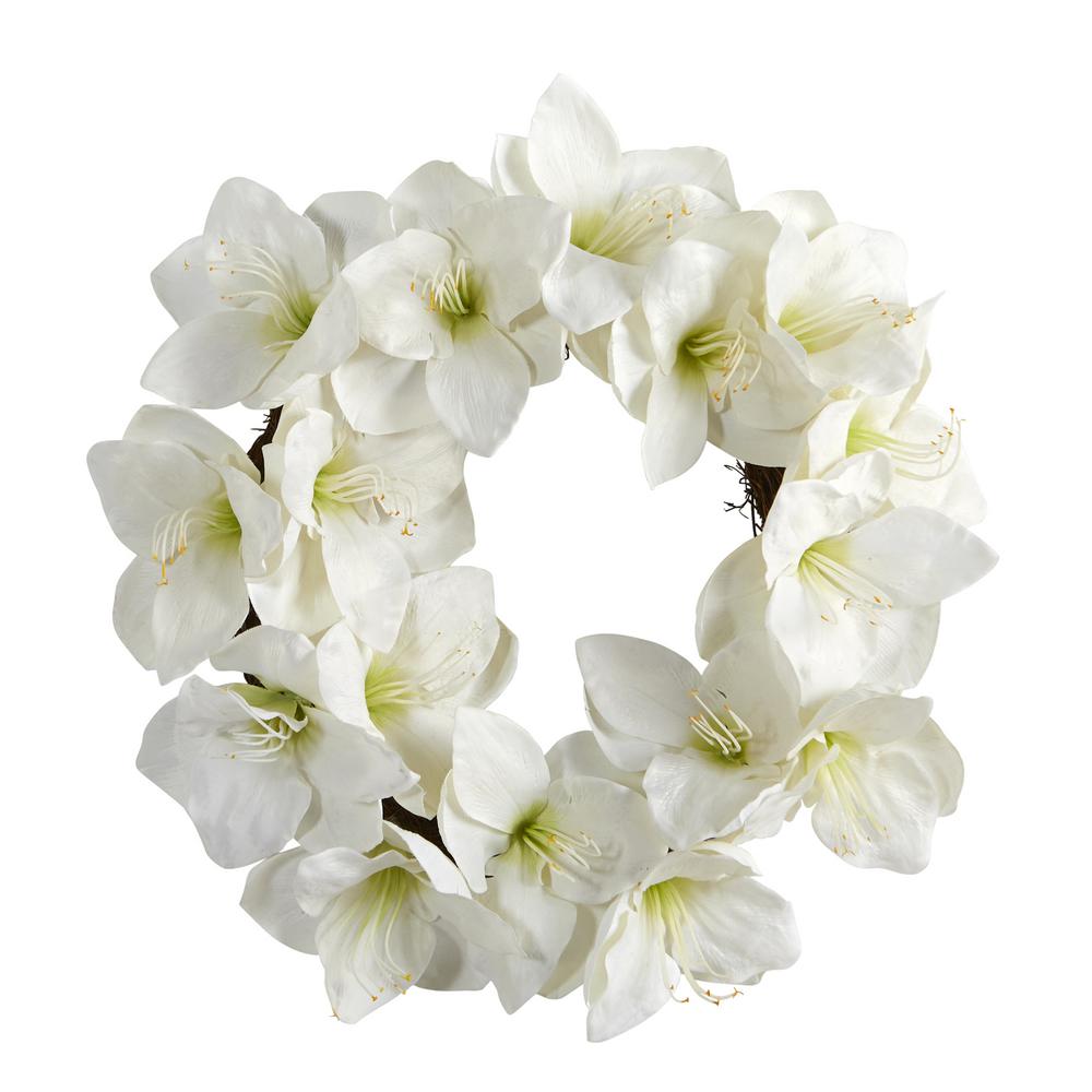 18 in. White Amaryllis Artificial Wreath