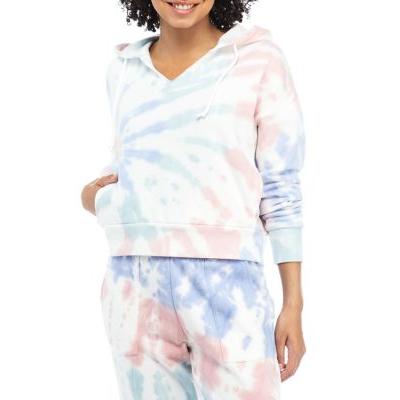 Pink Rose Denim Mint Tie Dye Junior's Fleece Hoodie