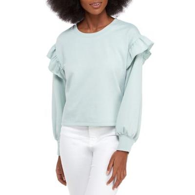Almost Famous Mint Junior's Ruffle Sleeve Cropped Pullover