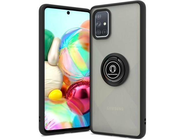 Samsung Galaxy A51 5G - Hard Gummy Magnetic Ring Kickstand Armor Black Skin Case
