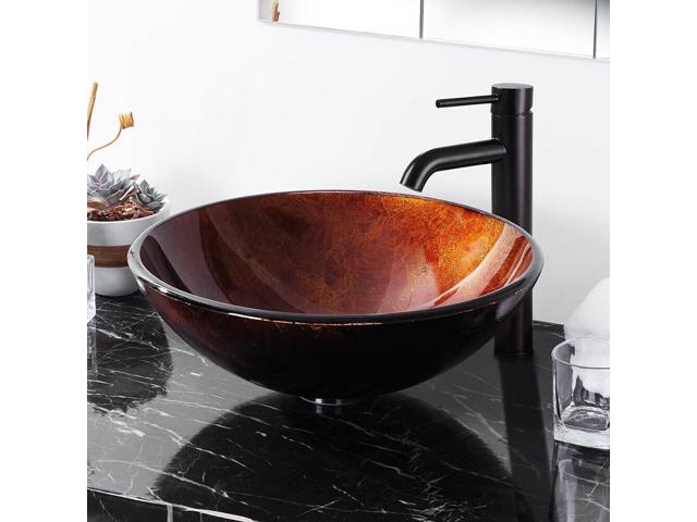 Bathroom Round Tempered Glass Vessel Sink ORB Mount Ring 1 5/8' Pop up Drain Set