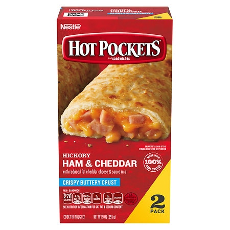 HICKORY HAM & CHEDDAR WITH REDUCED FAT CHEDDAR CHEESE & SAUCE IN A CRISPY BUTTERY CRUST SANDWICHES, HICKORY HAM & CHEDDAR