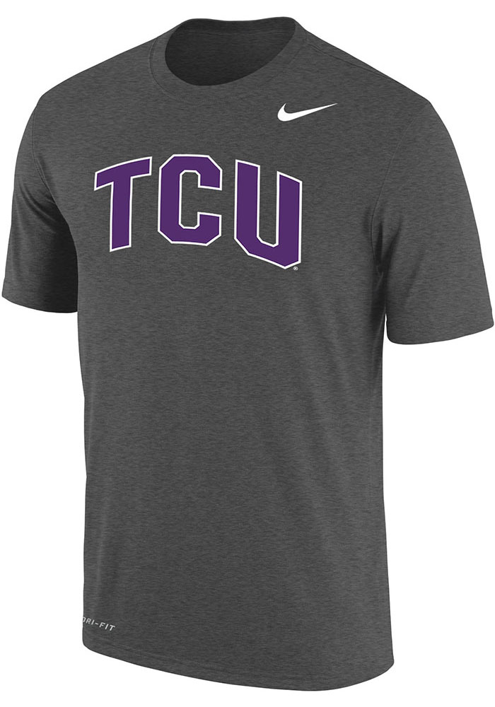 Nike TCU Horned Frogs Charcoal Dri-FIT Arch Name Short Sleeve T Shirt, Charcoal, 65% COTTON / 35% POLYESTER, Size M