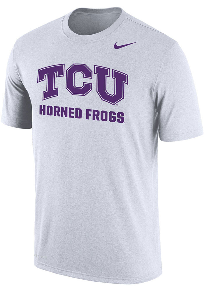 Nike TCU Horned Frogs White Dri-FIT Name Drop Short Sleeve T Shirt, White, 65% COTTON / 35% POLYESTER, Size L