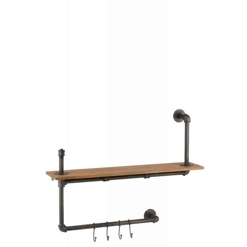Moncontainer - PORTEMANTEAU SUSPENDU TUBE BOIS NATUREL/METAL GRIS