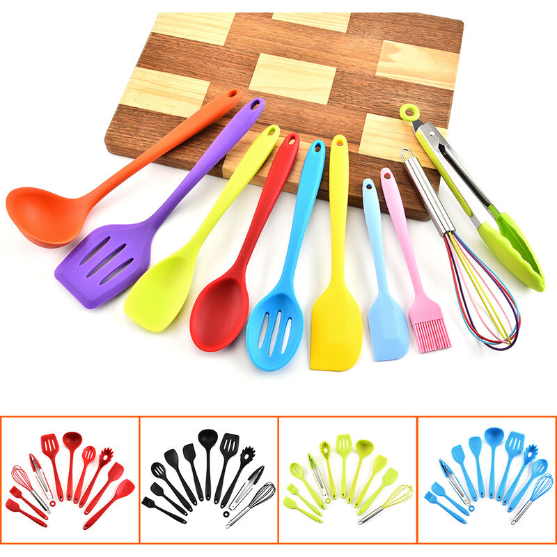 Asupermall - Silicone Ustensile Set 10 Pieces Resistant a La Chaleur Spatule Cuillere Antiadhesifs Louche Outils De Cuisine Vaisselle, Bleu