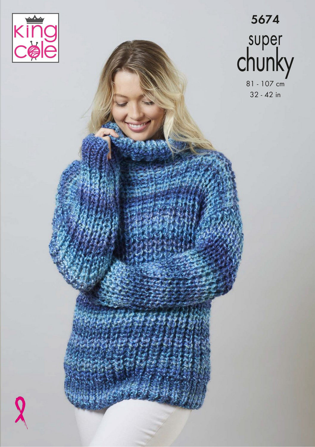 King Cole 5674 Super Chunky Knitting Pattern Ladies Sweater & Cardigan