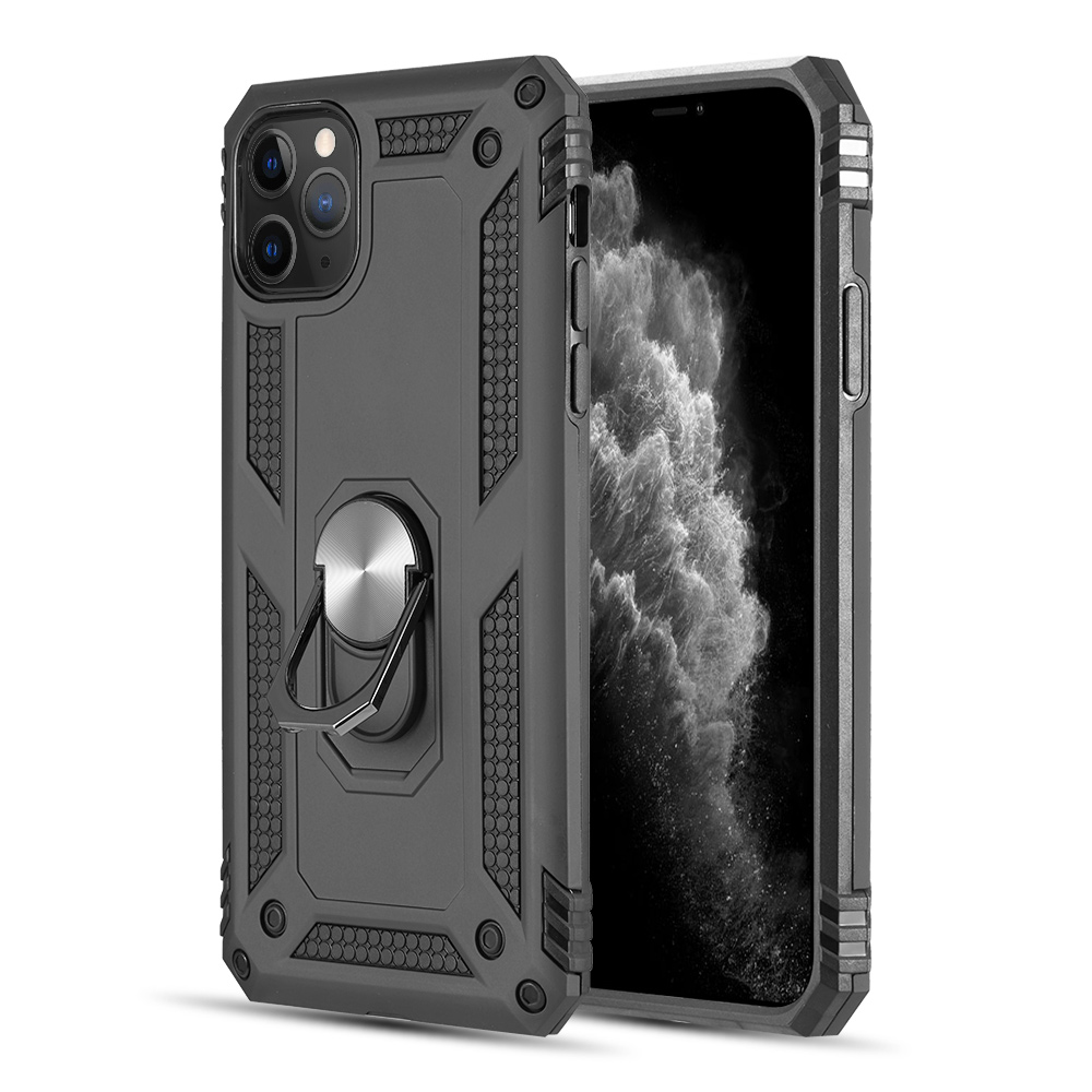 TCAIP1261-0036-BK 6.1 in. Rubberized Hybrid Protective Case with Shock Absorption & Built-in Rotatable Ring Stand for iPhone 12 & 12 Pro, Black
