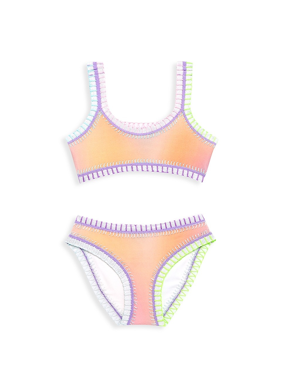 Pq Swim Girls' Golden Hour Sporty Rainbow Embroidered Two Piece Swimsuit - Little Kid, Big Kid
