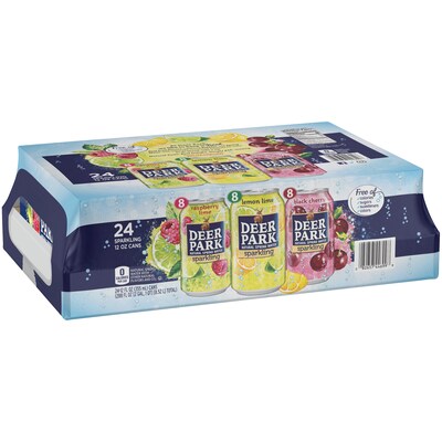 Deer Park Sparkling Water, Black Cherry, Lemon Lime, and Raspberry Lime, 12 Oz. Cans, 24/Carton (123 | Quill