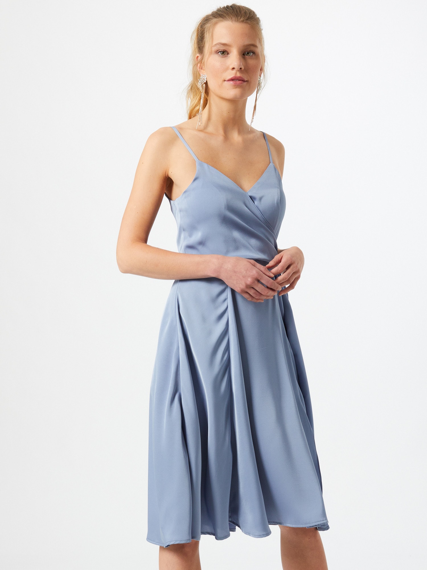 Chi Chi Satin Cami Strap Wrap MIDI Dress in Blue, Size 16 thumbnail