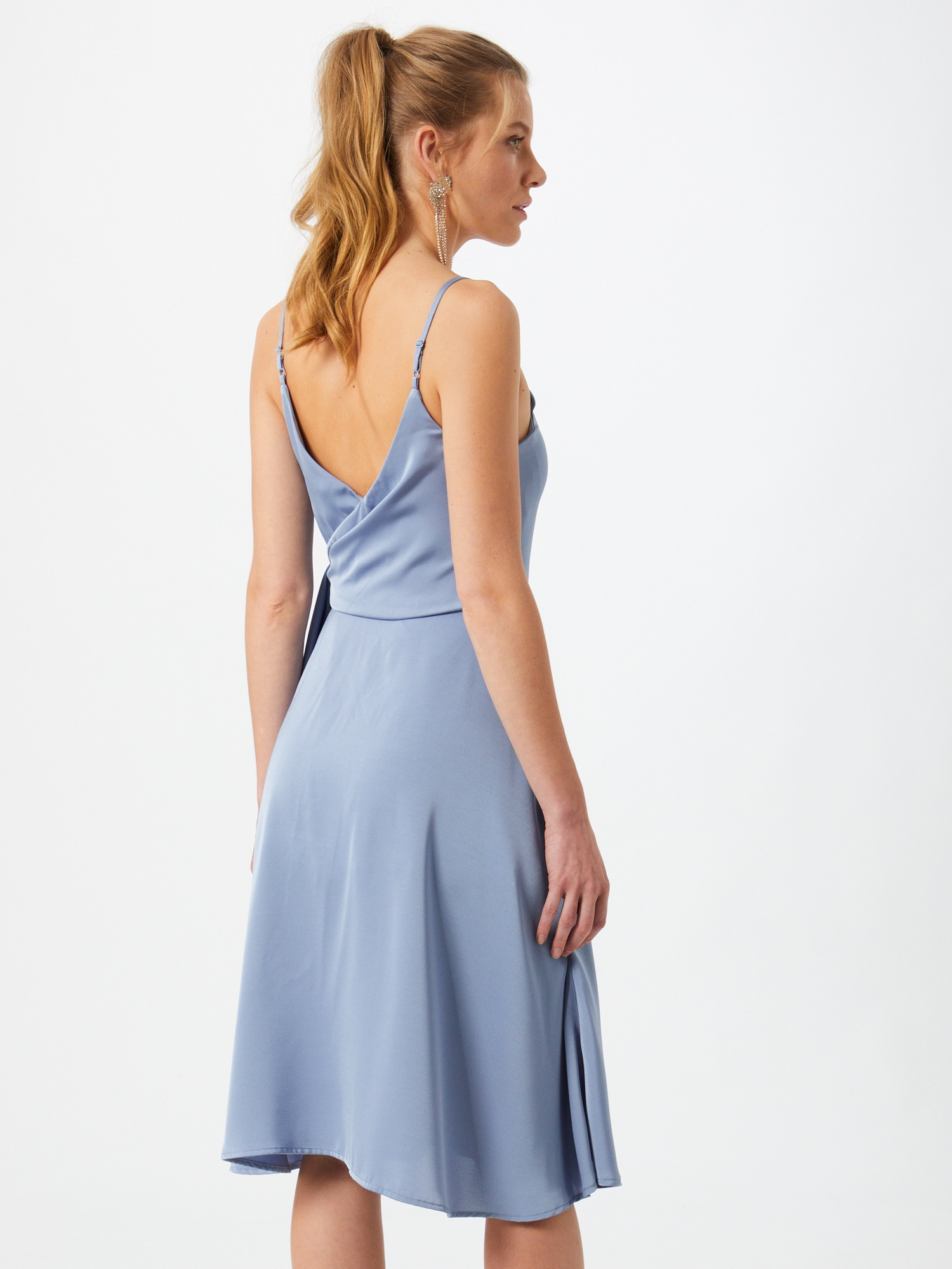 Chi Chi Satin Cami Strap Wrap MIDI Dress in Blue, Size 16 thumbnail