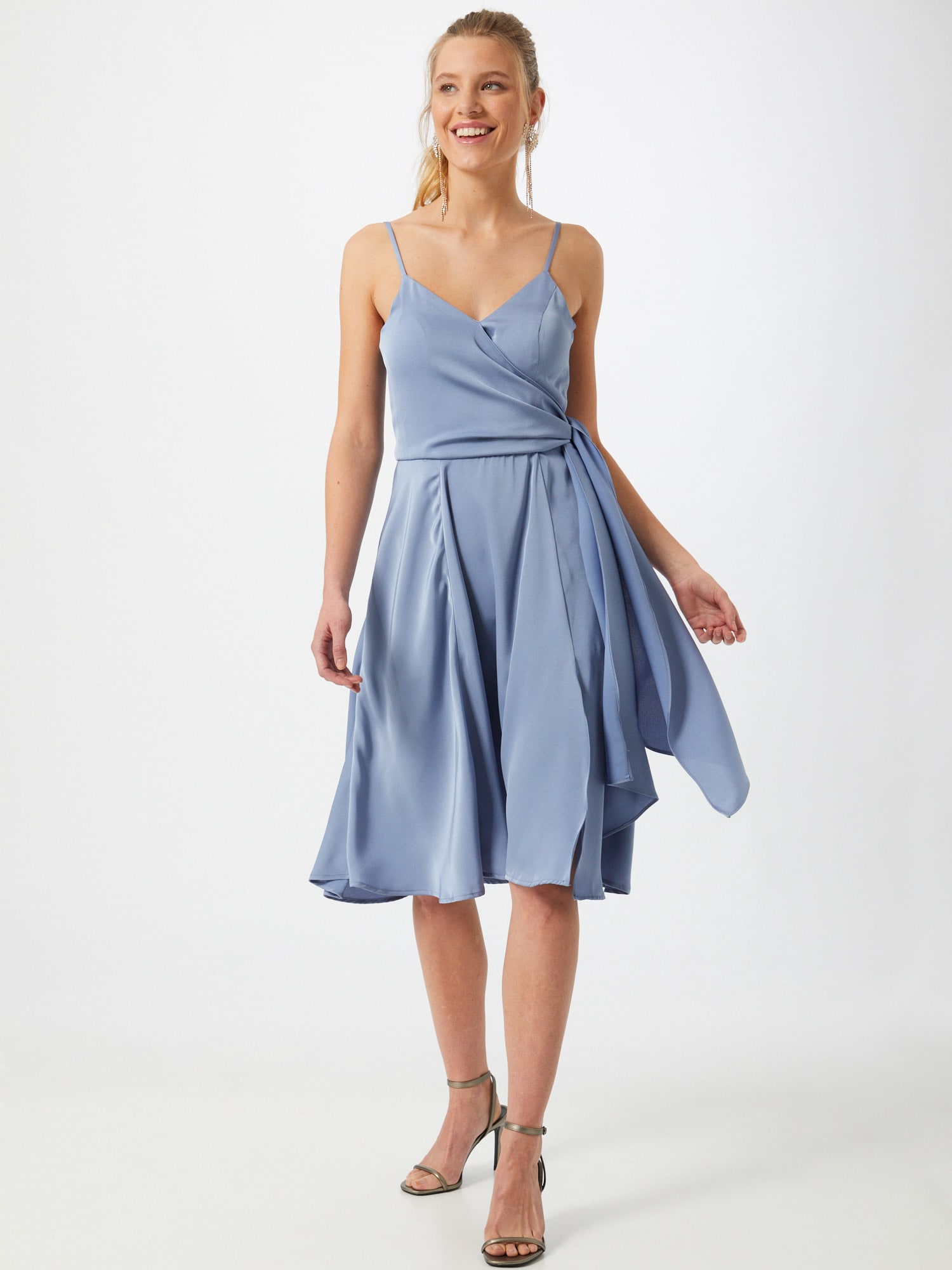 Chi Chi Satin Cami Strap Wrap MIDI Dress in Blue, Size 16 thumbnail
