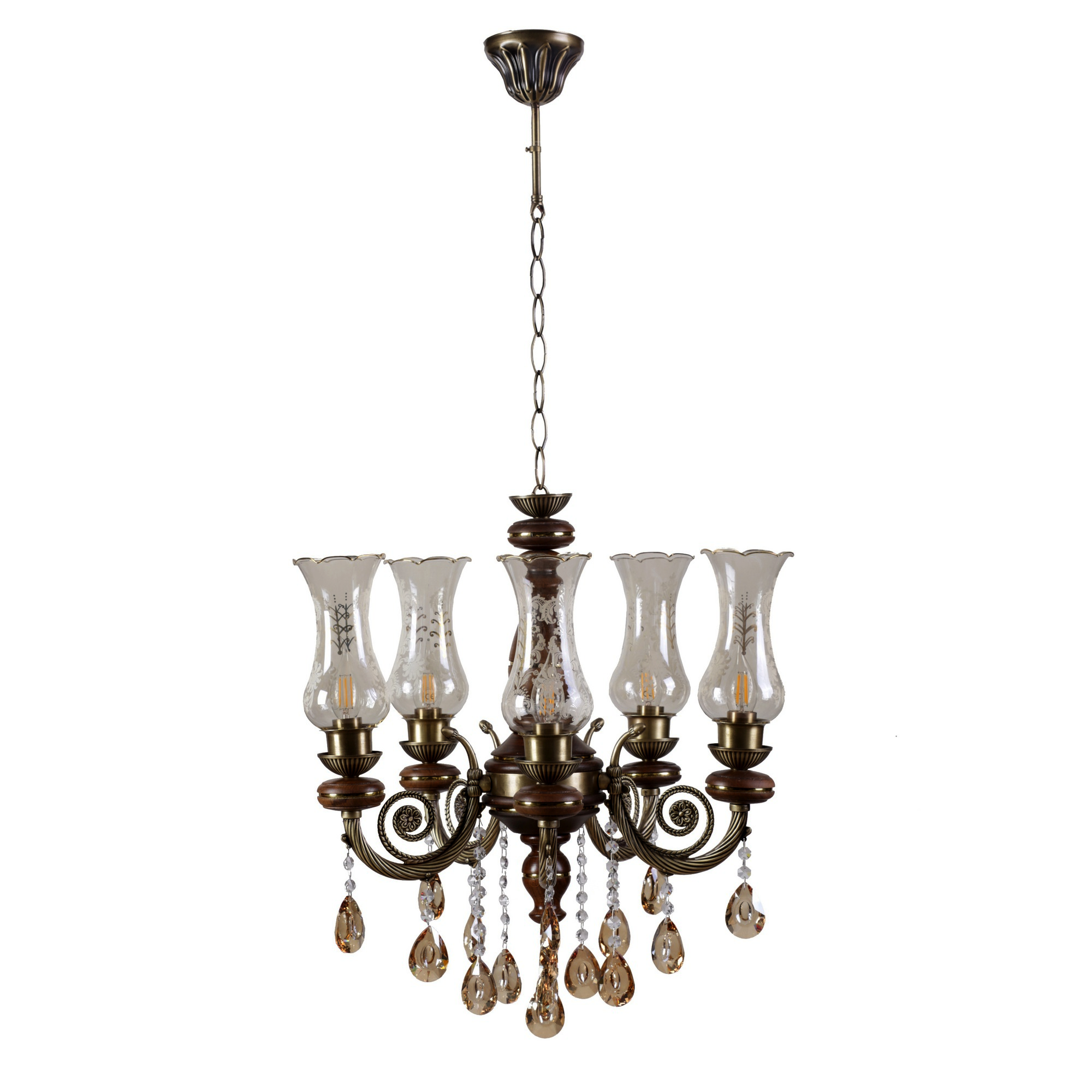 Pendelleuchte \'7786\' Holz / Kristall Mehrfarbig E27 Ohne Glühlampe [OPV-846STL1560]
