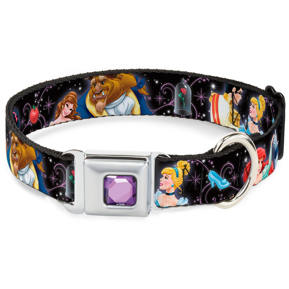 Disney Pet Collar  Dog Collar Metal Seatbelt Buckle  Disney Princesses Princes Dancing  11 to 16.5 Inches 1.0 Inch Wide