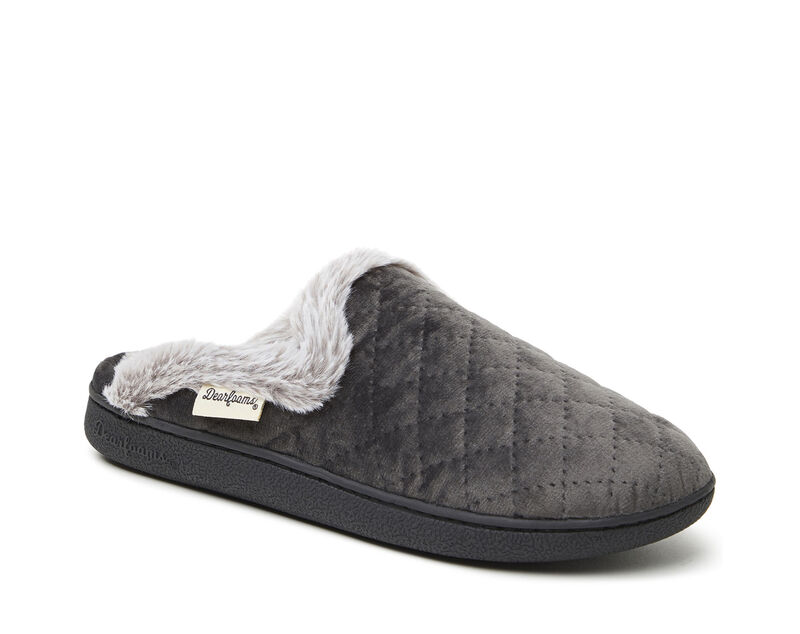 Dearfoams Erin Quilted Velour Scuff(Gray - Size UNSZ - Fabric) thumbnail