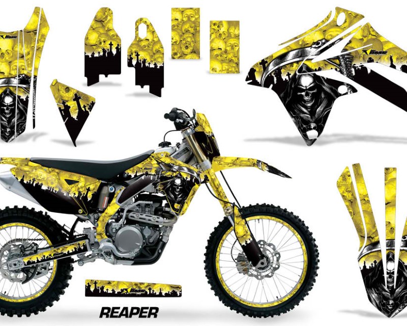 AMR Racing Graphics MX-NP-SUZ-RMX450Z-09-17-RP Y Kit Decal Sticker Wrap + # Plates for Suzuki RMX450Z 2009-2017 REAPER YELLOW