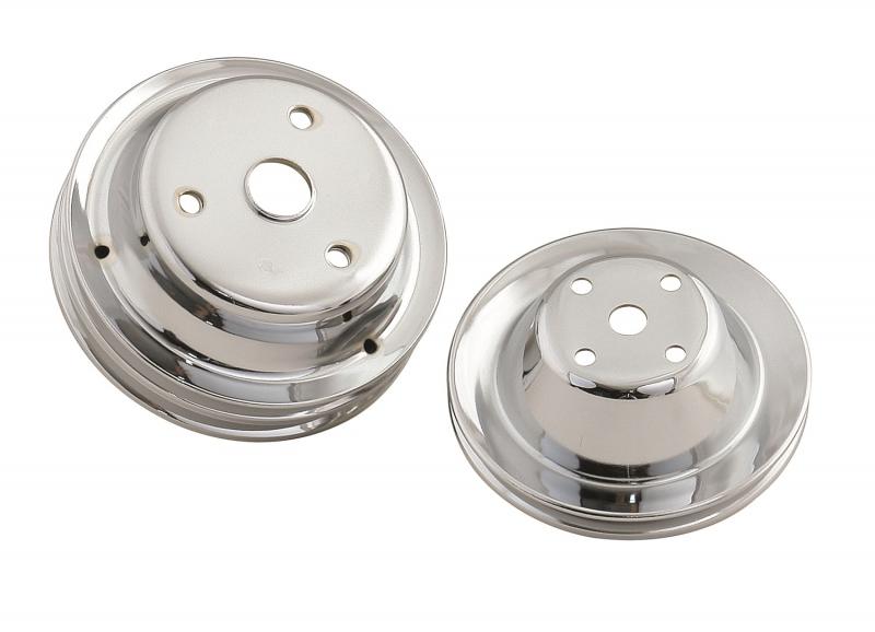 Mr. Gasket Chrome Pulley Set - Single Groove Upper, Double Groove Lower