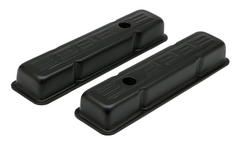 Trans-Dapt Performance 9862 383 LOGO VALVE COVERS; SHORT; 1958-86 SBC 238-400; BAFFLED- ASPHALT BLACK