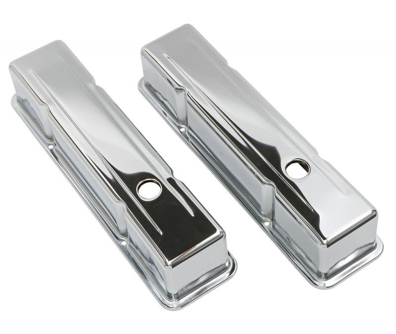 Trans-Dapt Performance 4962 TRADITIONAL Design Valve Covers; TALL; 58-86 SB Chevy; NO Baffles-CHROME Chevrolet