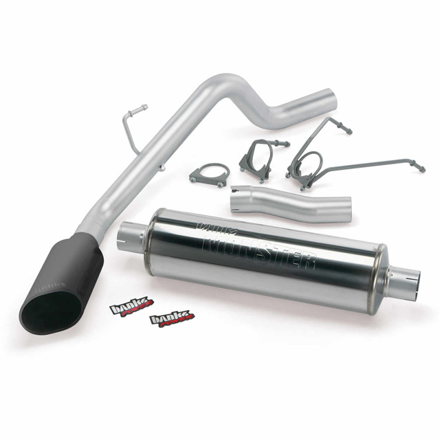 Monster Exhaust System Single Exit Black Ob Round Tip 02-03 Dodge 4.7L 1500 CCSB Banks Power 48575-B
