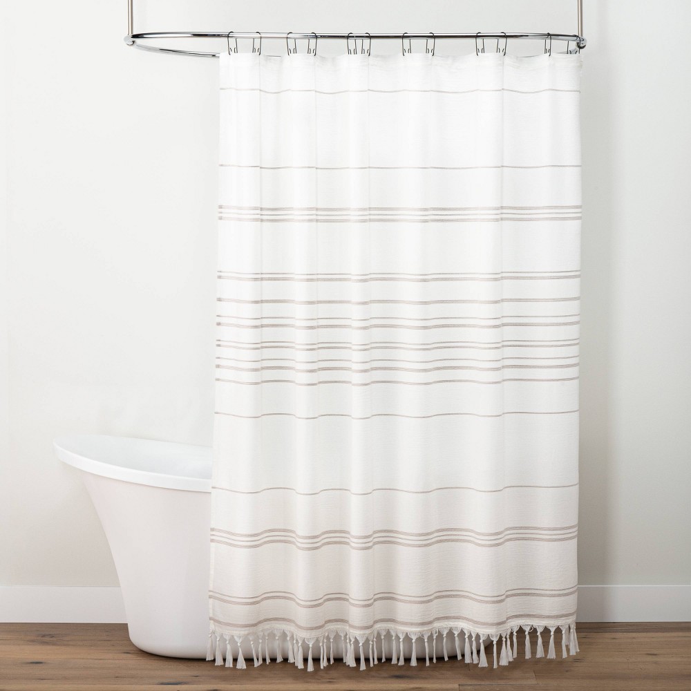 Stitch Stripe Shower Curtain Sour Cream/Taupe - Hearth & Hand with Magnolia