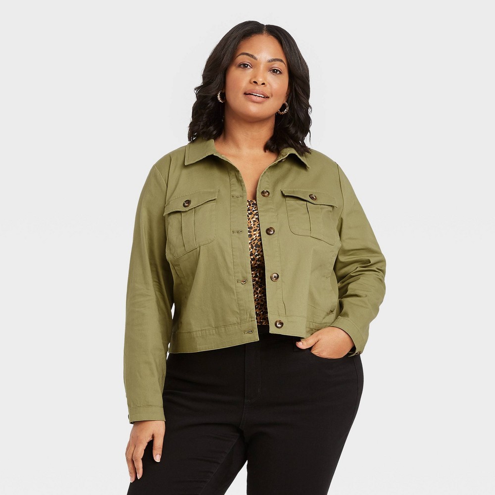 Women's Ava & Viv Utility Blazer Jacket Plus Size 1X Olive Green