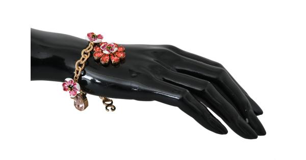 Dolce & Gabbana Womens Gold Brass Crystal Flower Charm Bracelet Chain - Multicolour - One Size