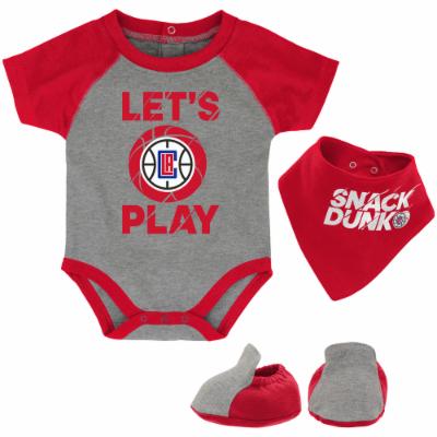 Infant Heathered Gray LA Clippers Baby Hook Bodysuit Bib & Booties Set