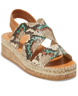 Cole Haan Womens Beige Snakeskin Embossed 0.5 Platform Slingback Arch Support Ankle Strap Slip Resistant Cloud Vero Round Toe Wedge Leather Espadri...