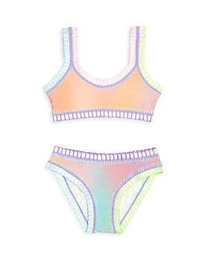 Pq Swim Girls' Golden Hour Sporty Rainbow Embroidered Two Piece Swimsuit - Little Kid, Big Kid