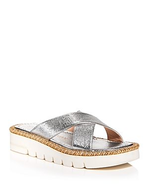 STUART WEITZMAN Womens Silver 0.5  Platform Jute Cushioned Braided Roza Wedge Slip on Slide Sandals 6.5 B