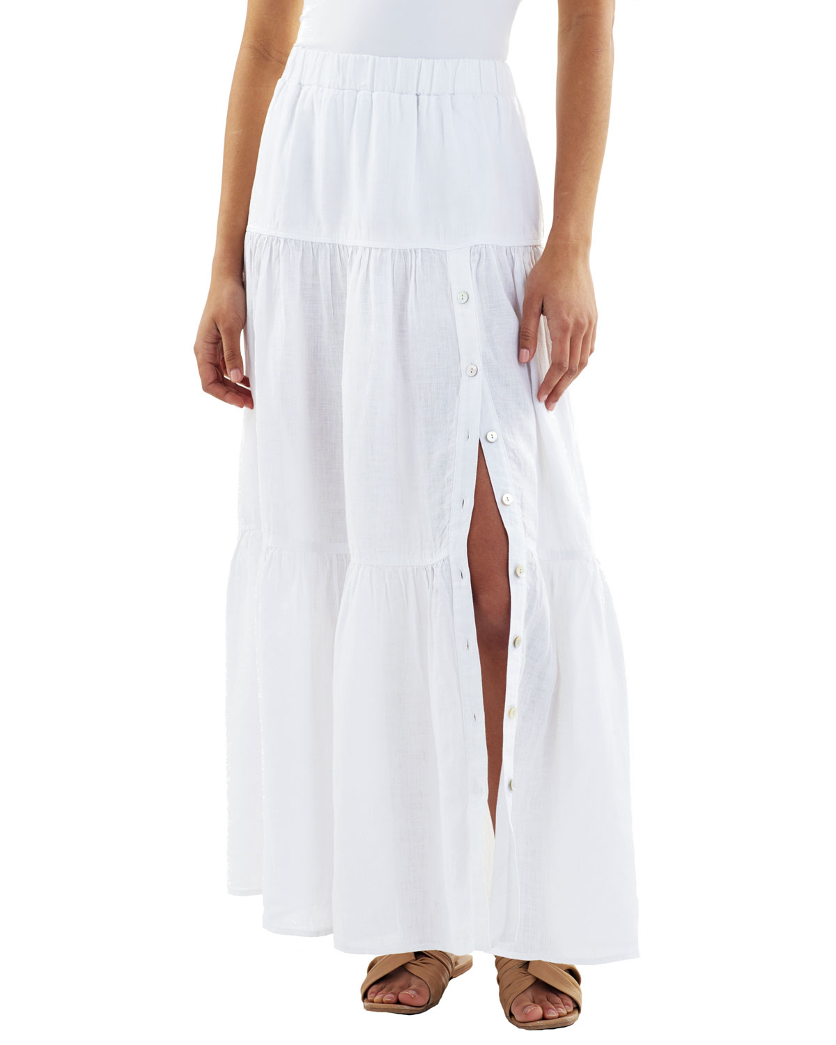 Charming Long Tiered Linen Maxi Skirt