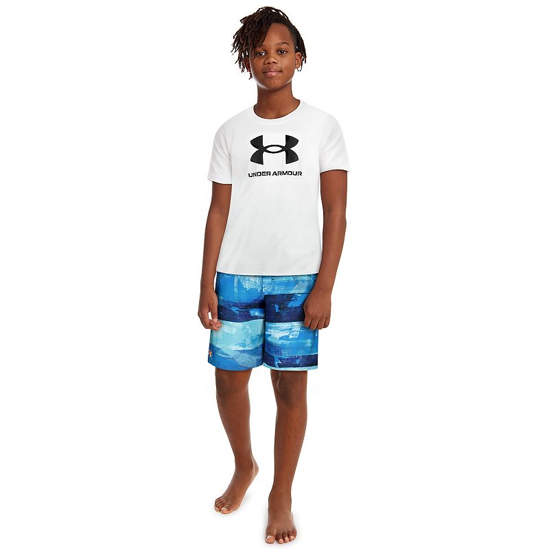 Under Armour Boys' Graf Stripe Volley Swim Trunks, Medium, Blue