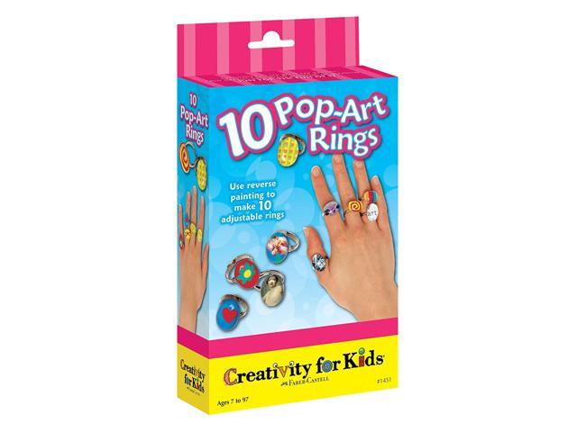 Creativity for Kids 10 Pop Art Rings Mini Jewelry Making Kit for Kids - Paint Your Own Adjustable Rings (Makes 10)