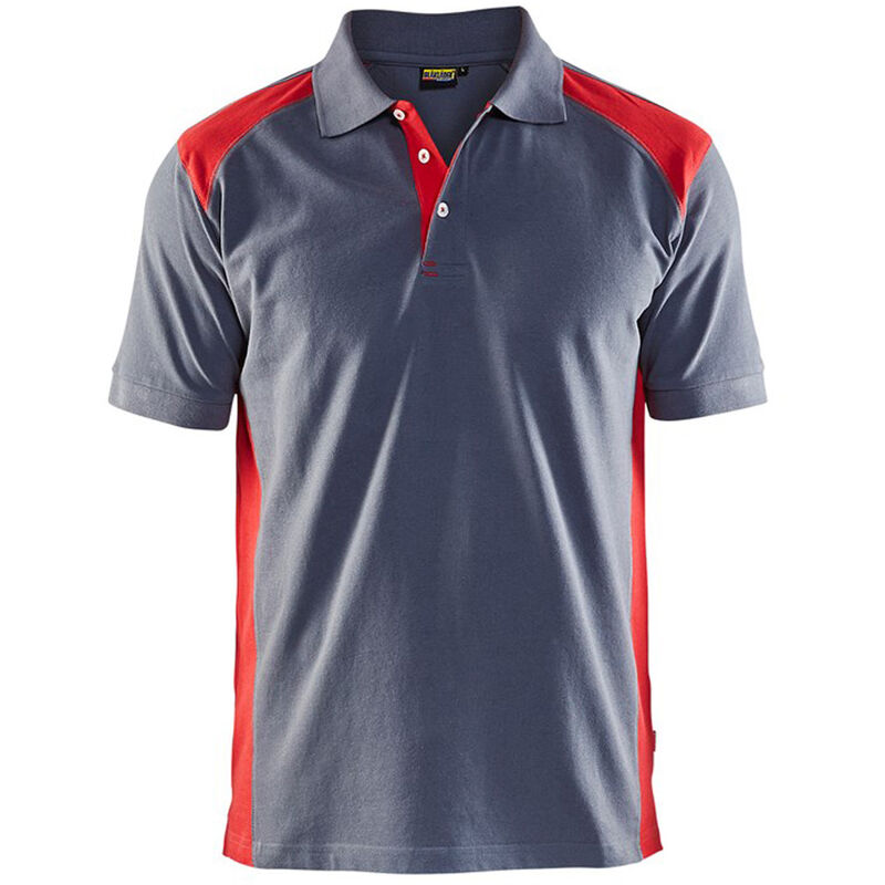 Polo Maille Piqué Homme Gris Epaules Rouges M - Blaklader