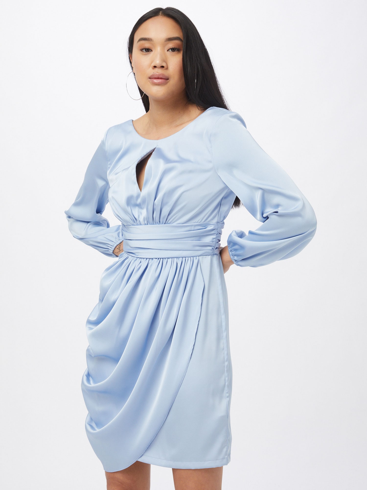 Chi Chi Long Sleeve Satin Finish Mini Dress in Blue, Size 16 thumbnail