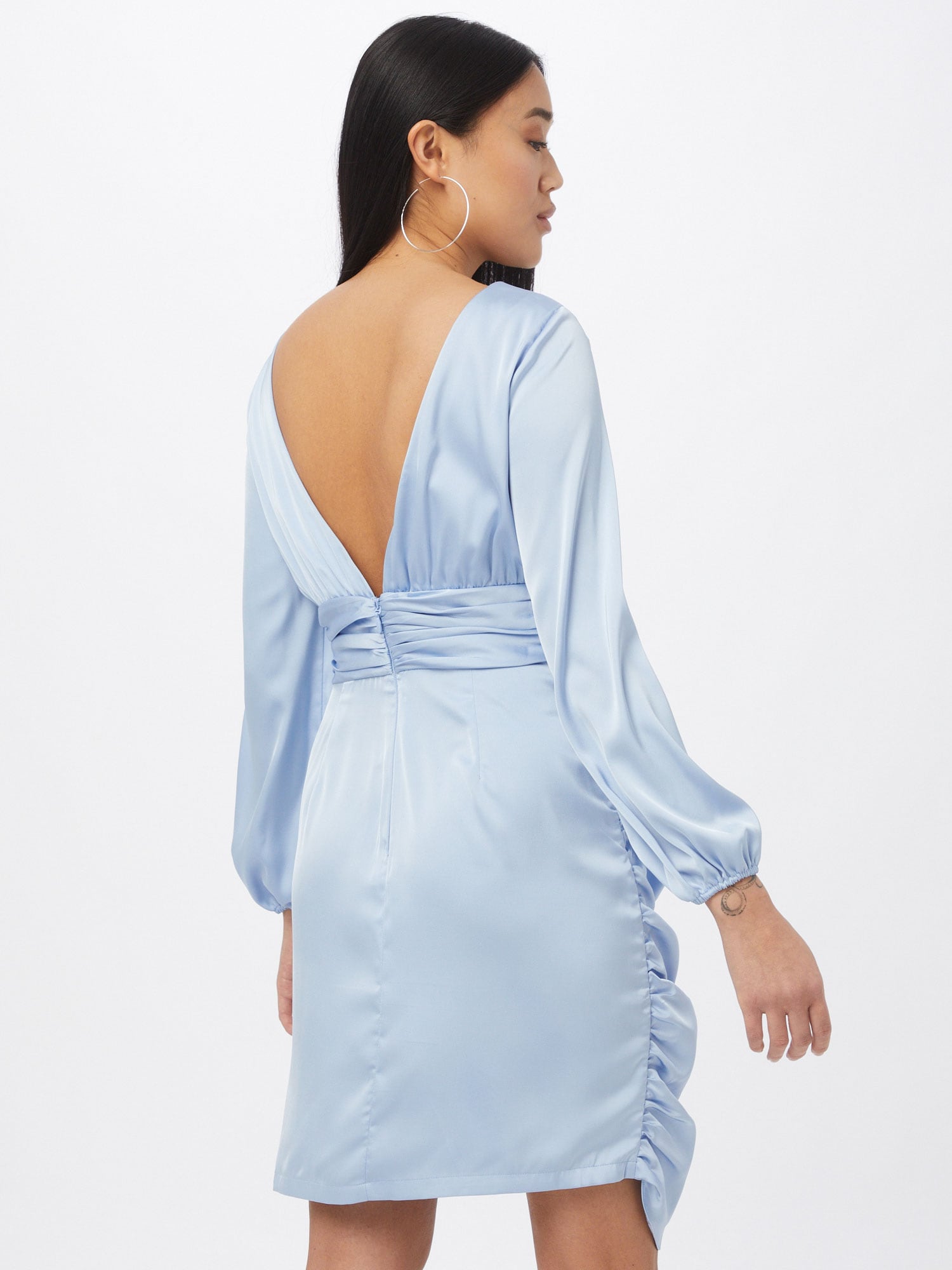 Chi Chi Long Sleeve Satin Finish Mini Dress in Blue, Size 16 thumbnail