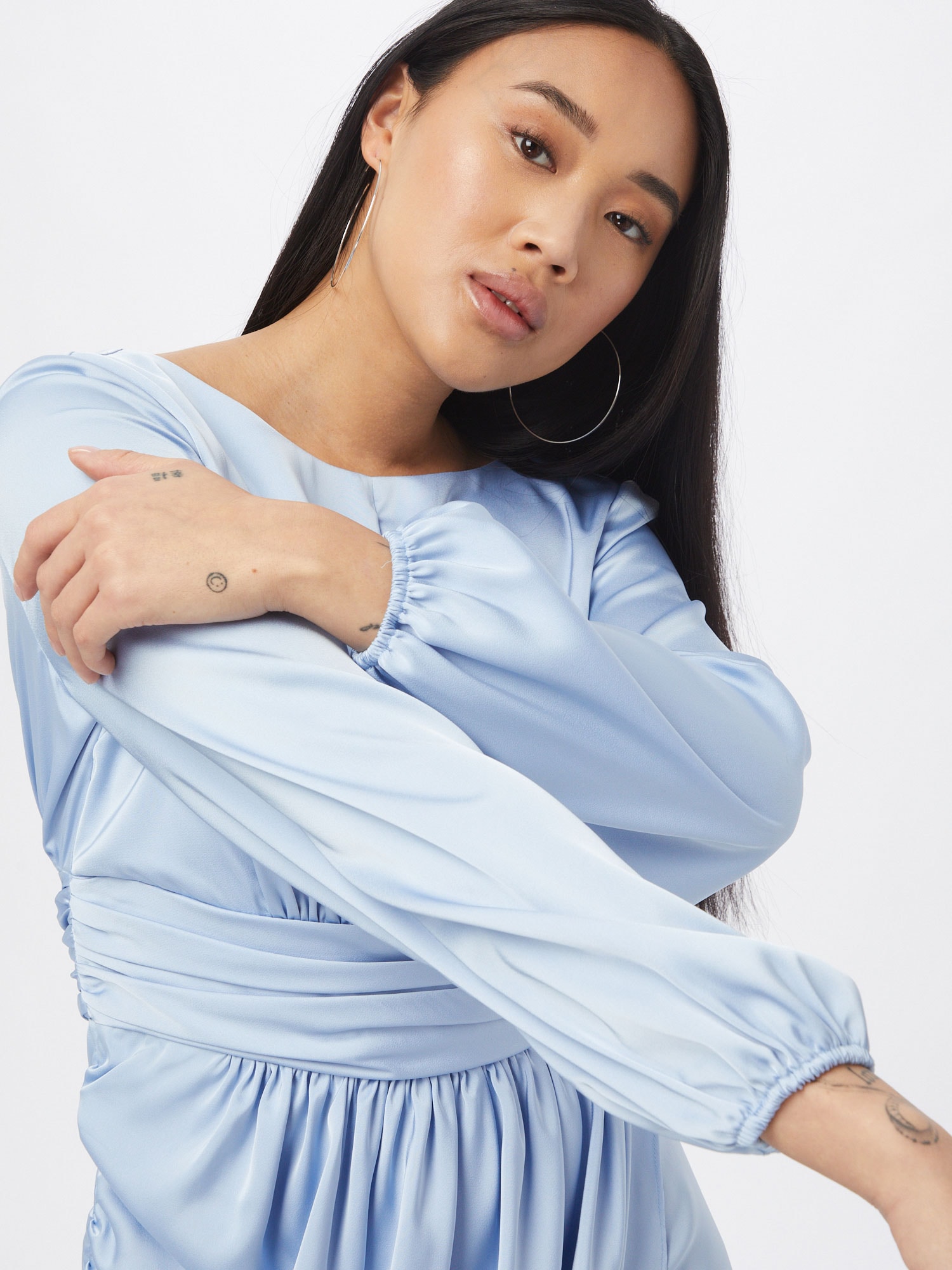 Chi Chi Long Sleeve Satin Finish Mini Dress in Blue, Size 16 thumbnail