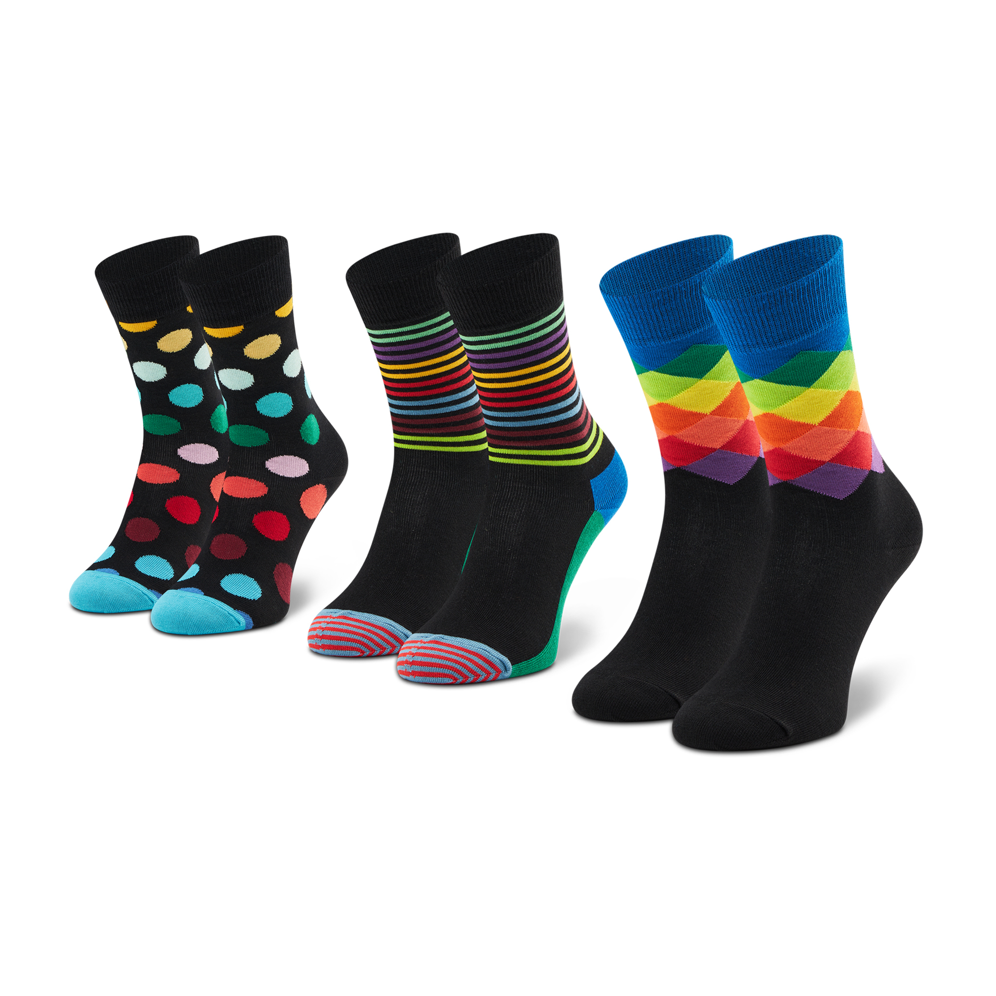 Набір 3 пар високих шкарпет унісекс Happy Socks - Xcmc08-9300 Кольоровий Чорний