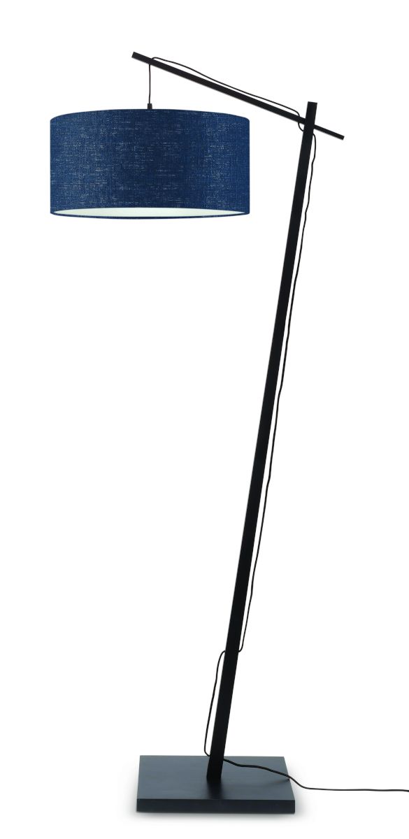 Stehlampe \'Andes\' Bambus-Schwarz Shade-Cowboy Blue 176Cm Verstellbar 1xE27 Ohne Glühlampe [GM-ANDES / F / B / 4723 / BD]