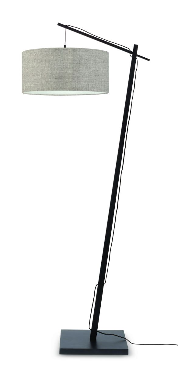 Stehlampe \'Andes\' Bambus-Schwarz Shade-Dark Leinen 176 Cm Verstellbar 1xE27 Ohne Glühbirne [GM-ANDES / F / B / 4723 / LD]